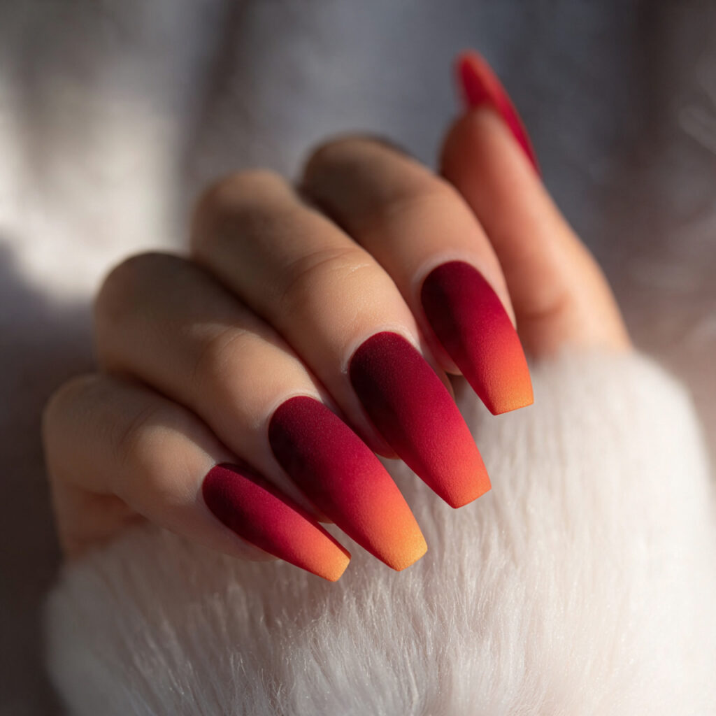 28 Sunset Ombre Nail Ideas That Blend Colors Beautifully Try This Look Today 4 Deep Red to Coral
