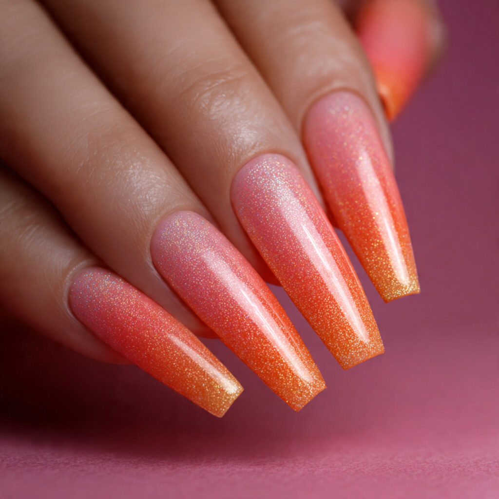 28 Sunset Ombre Nail Ideas That Blend Colors Beautifully Try This Look Today 10 Coral to Orange to Gold to White