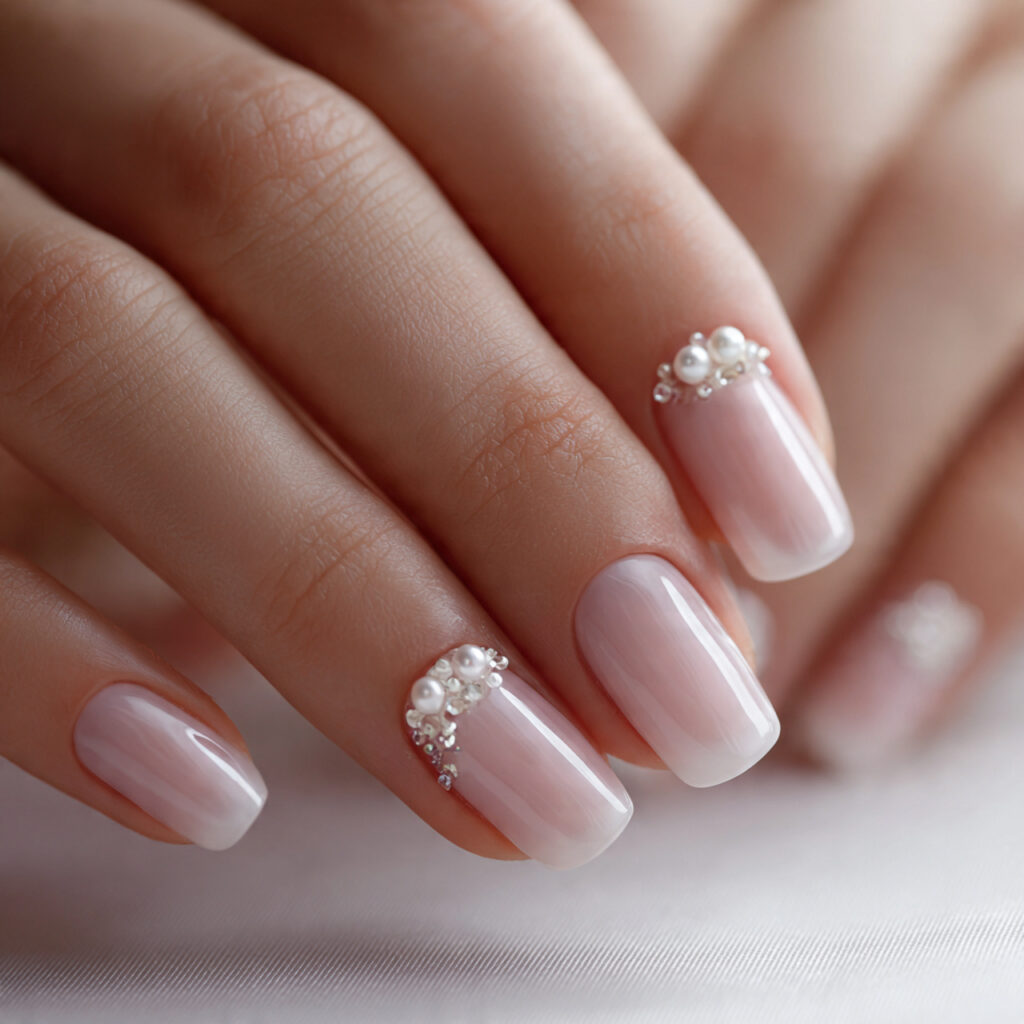 luxury manicure featuring soft blush and ivory toned