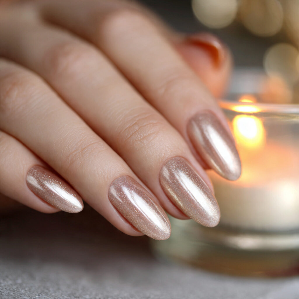 medium oval nails painted champagne gold with soft