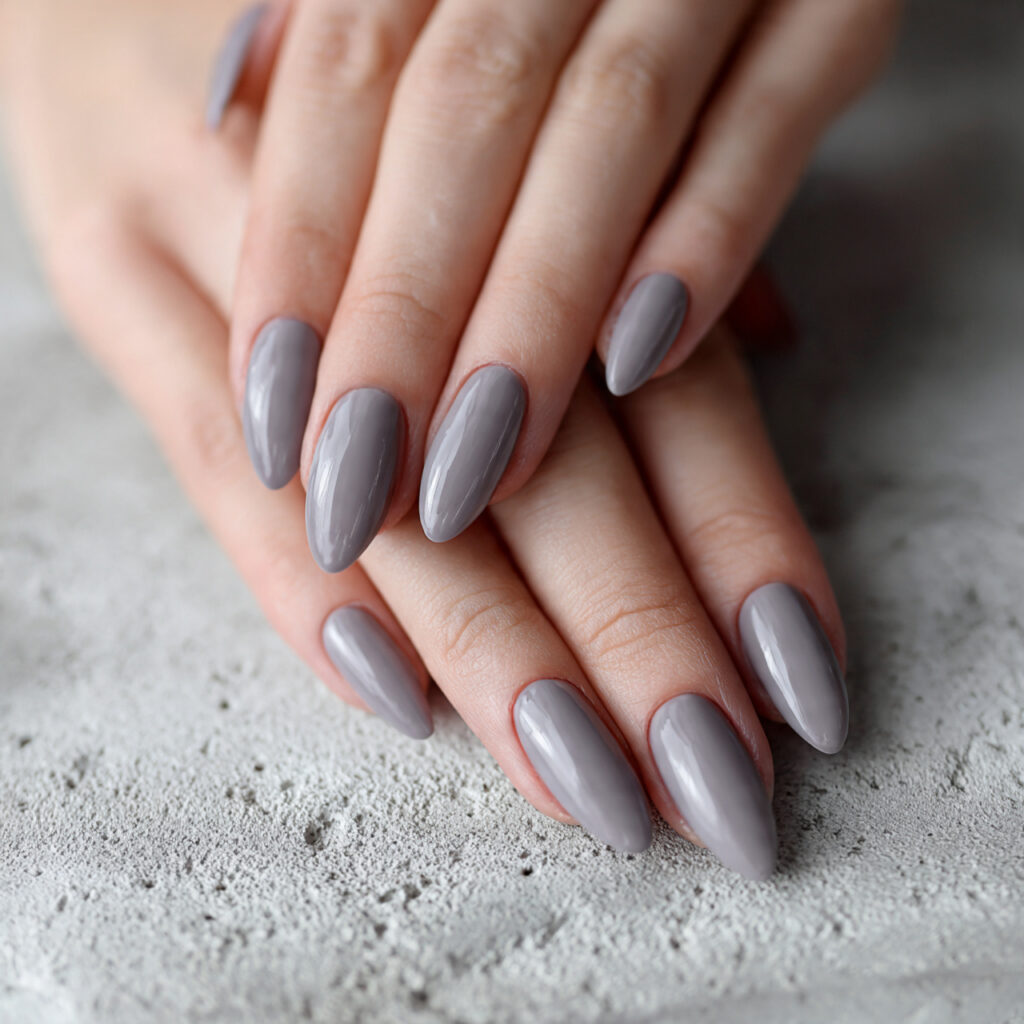 medium oval nails painted dove gray with glossy to