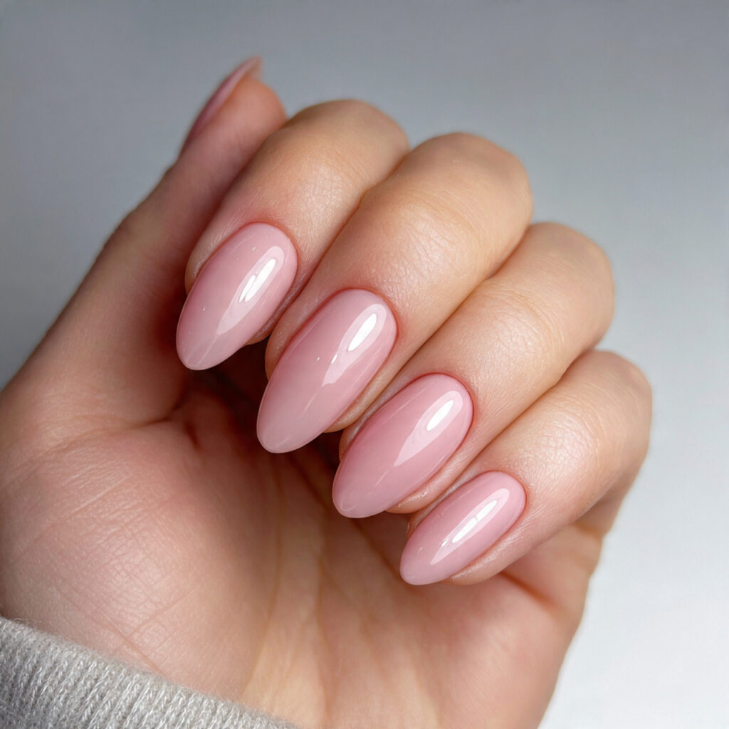 medium oval nails painted in creamy milky white fl