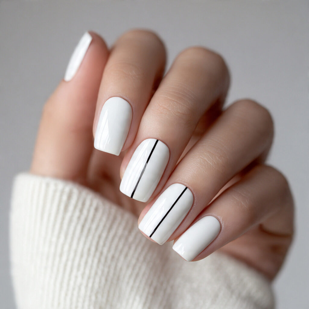 medium square nails painted clean white with one u