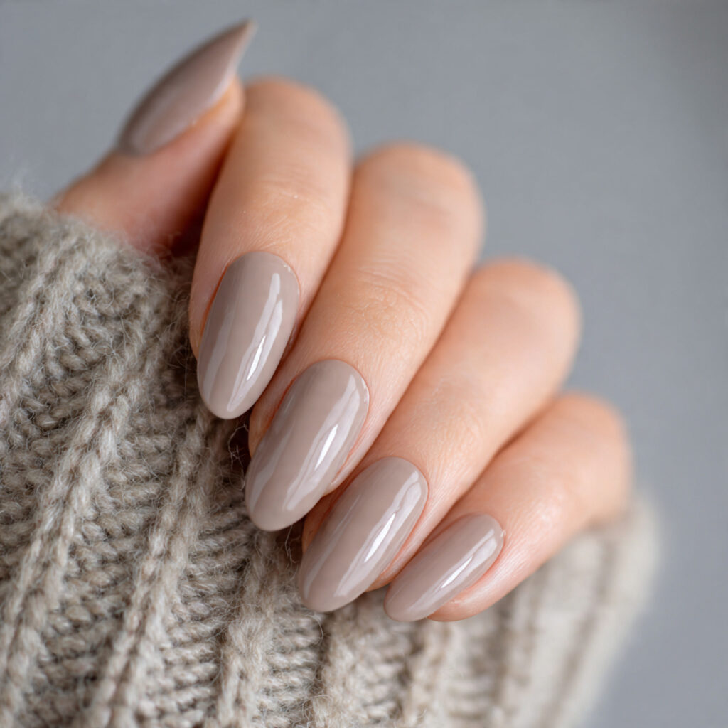 medium length nails in blended gray beige greige glossy