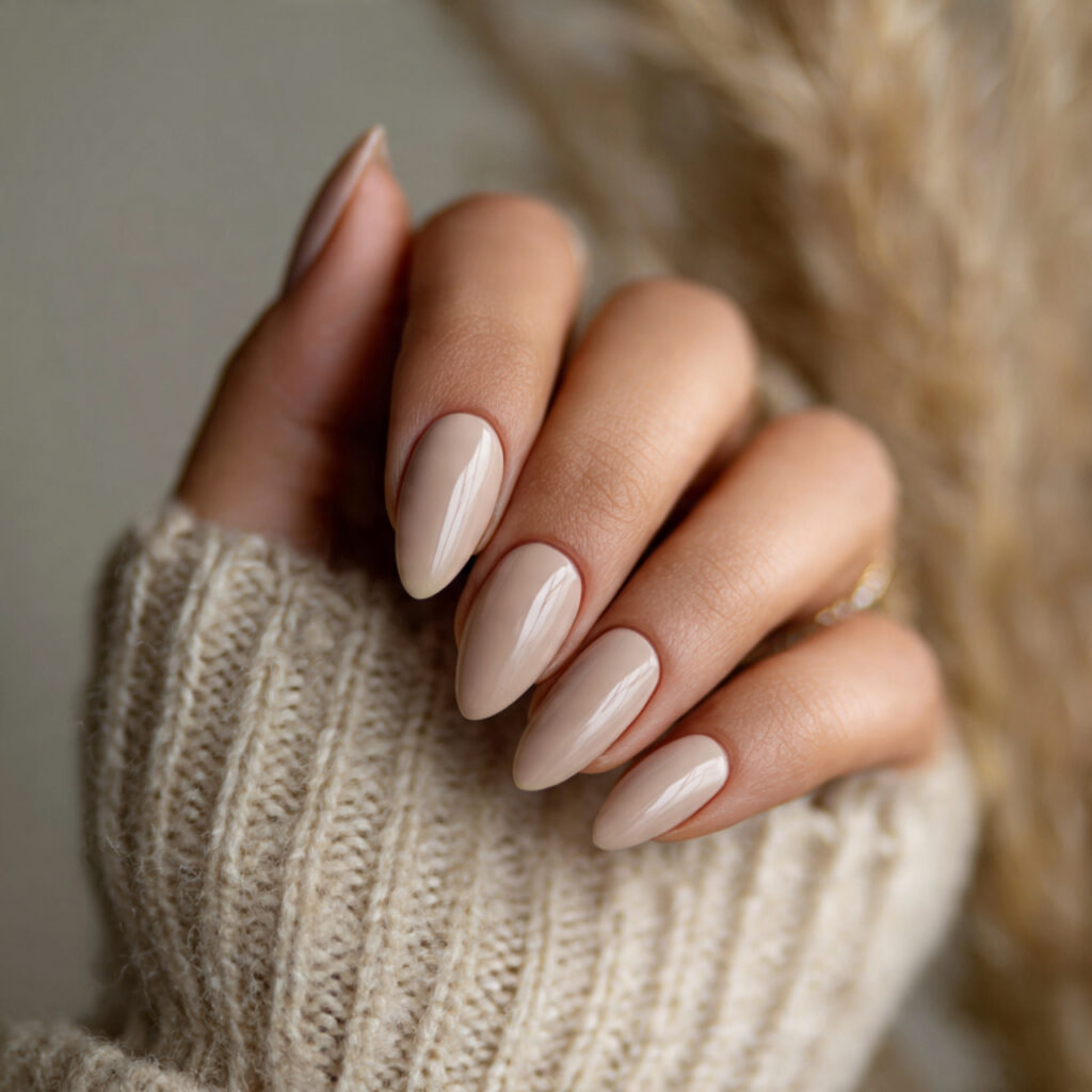 medium length nails in neutral or soft shades