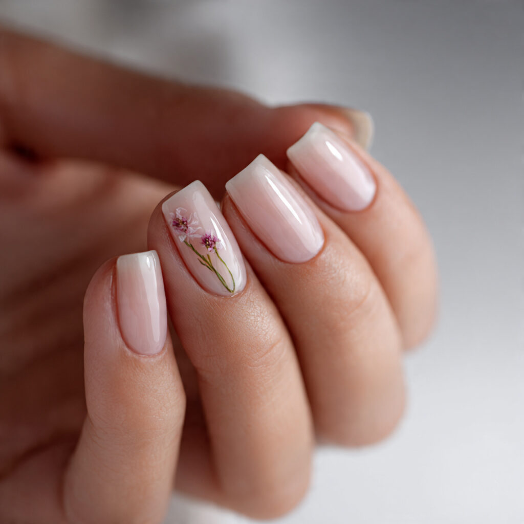 minimal manicure with clean base and one nail feat 1