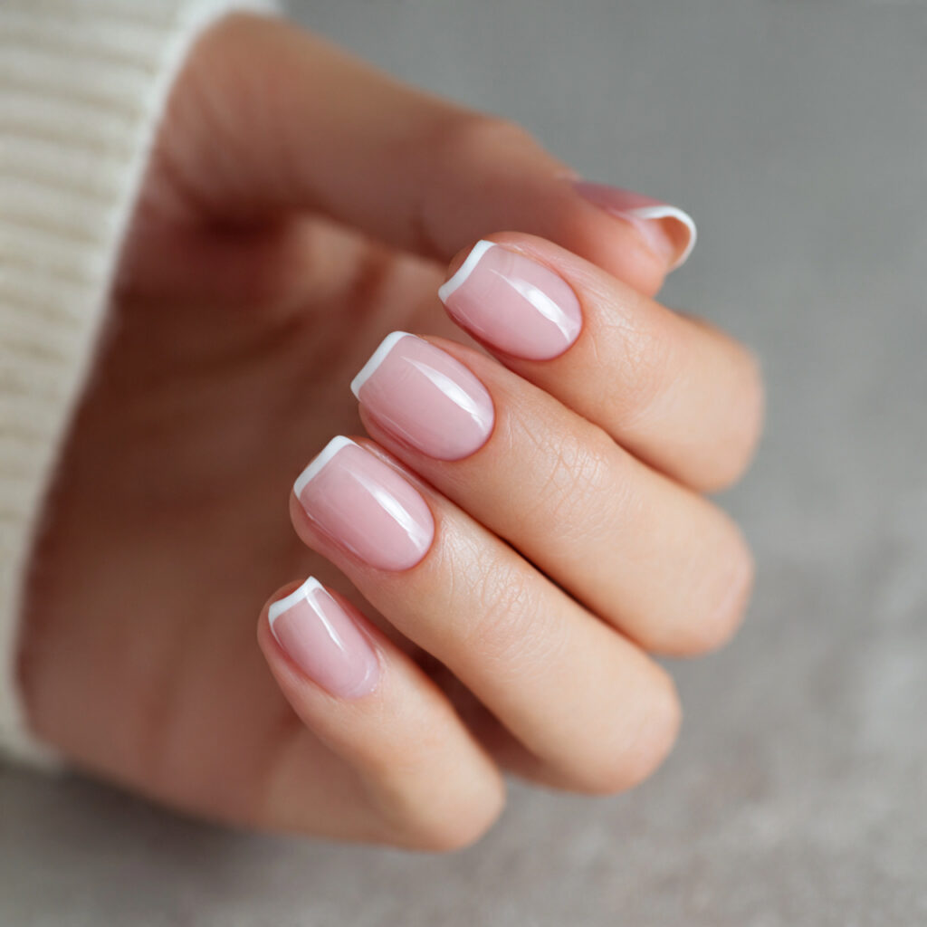 minimal french manicure with sheer pink base