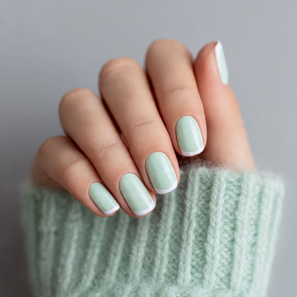 23 Soft Girl Nails That Feel Feminine, Aesthetic, and Trendy 6 mint green short nails with crisp white
