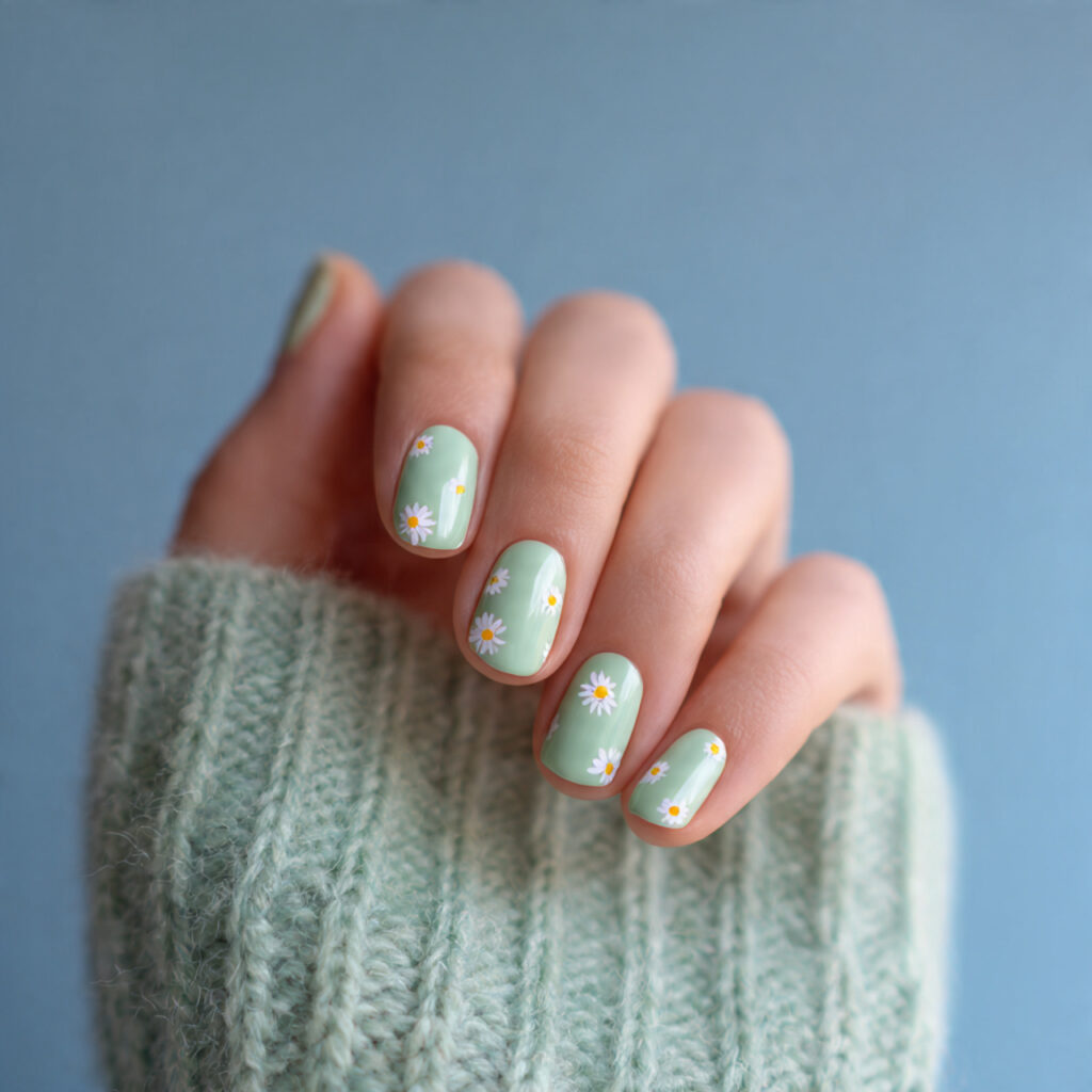 23 Soft Girl Nails That Feel Feminine, Aesthetic, and Trendy 21 mint green short nails with tiny white