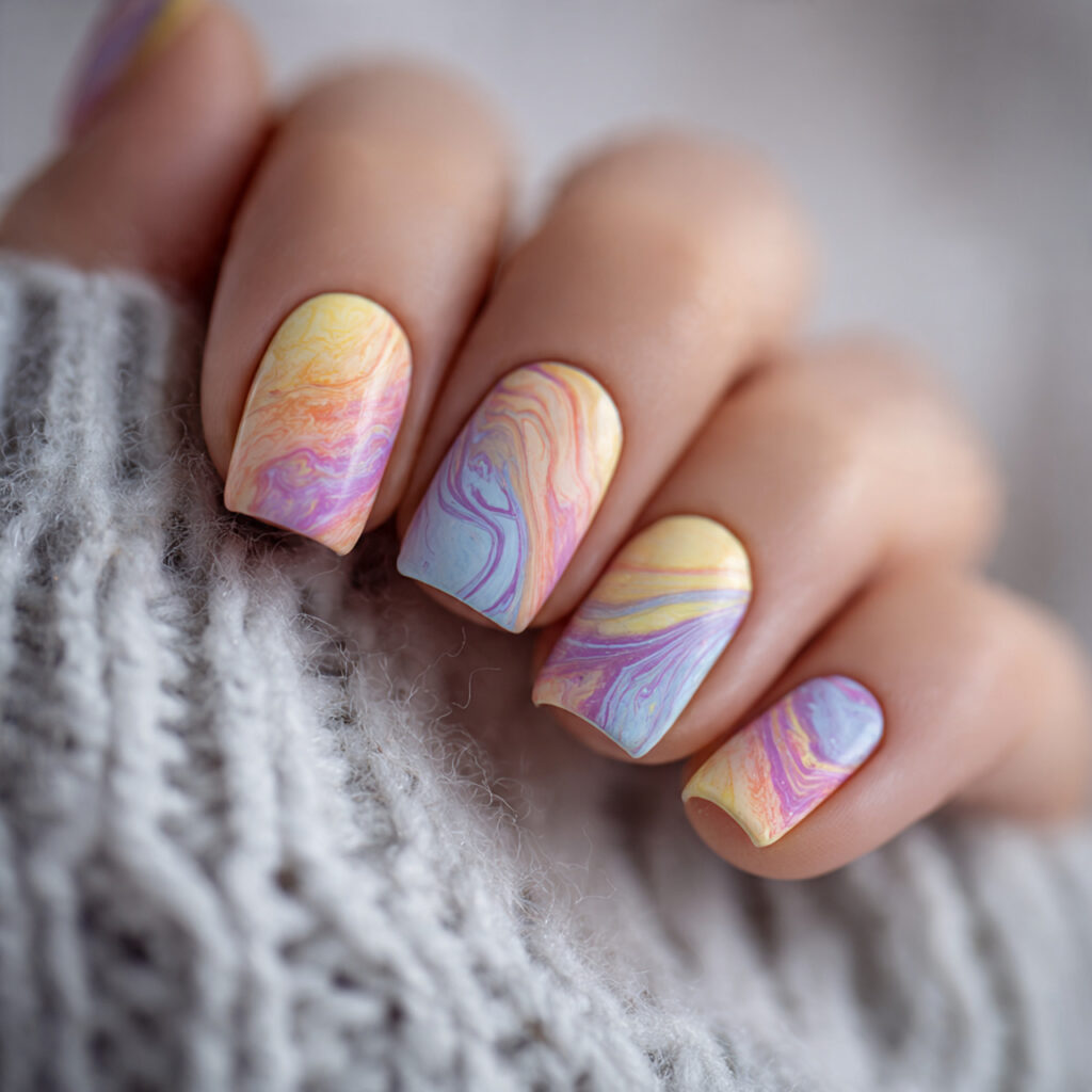 26 Easy Spring Nails Anyone Can Do at Home 22 Tie-Dye Pastel Effect