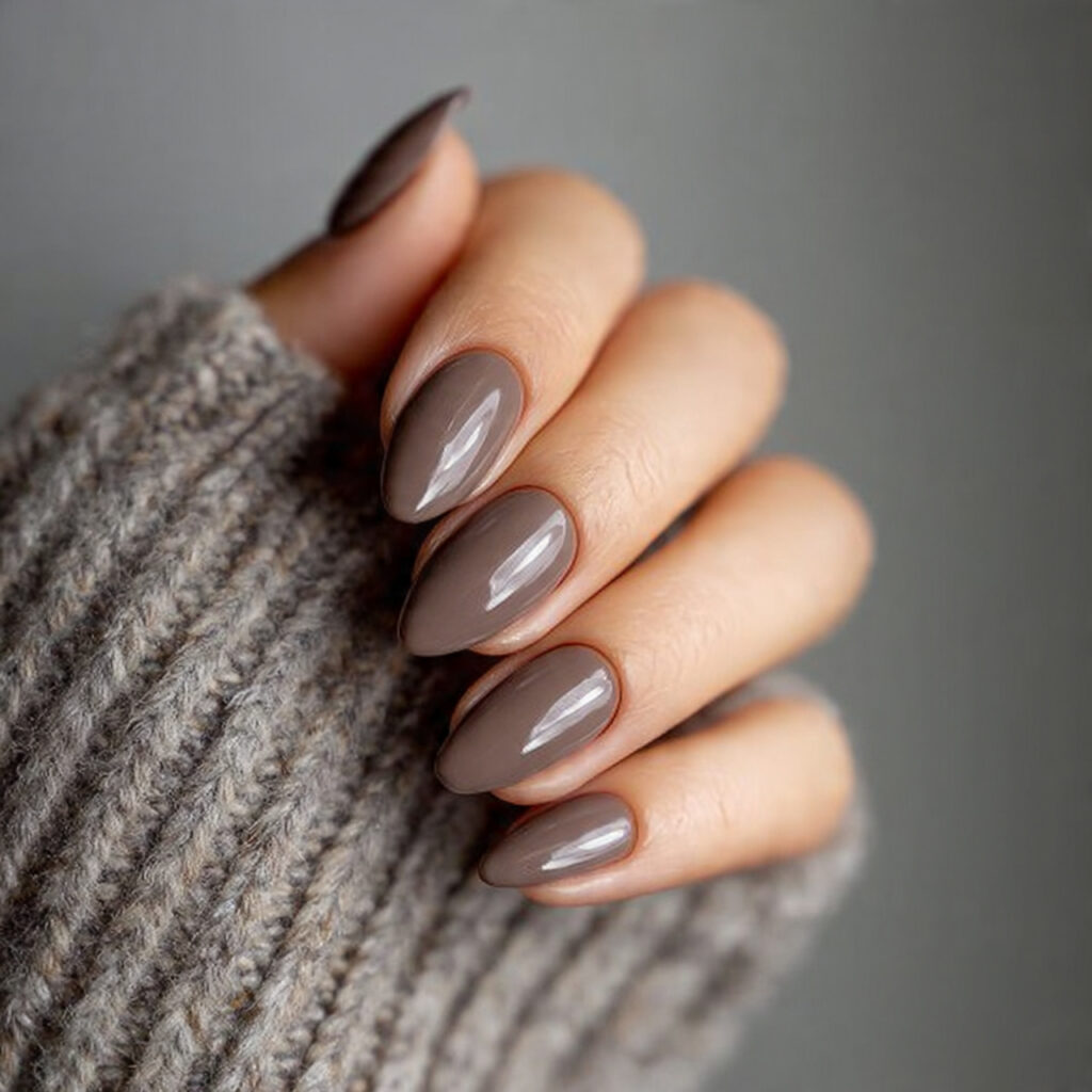 28 End of Winter Nail Ideas That Feel Cozy, Chic, and Transitional 10 nails in a gentle mushroom brown shade