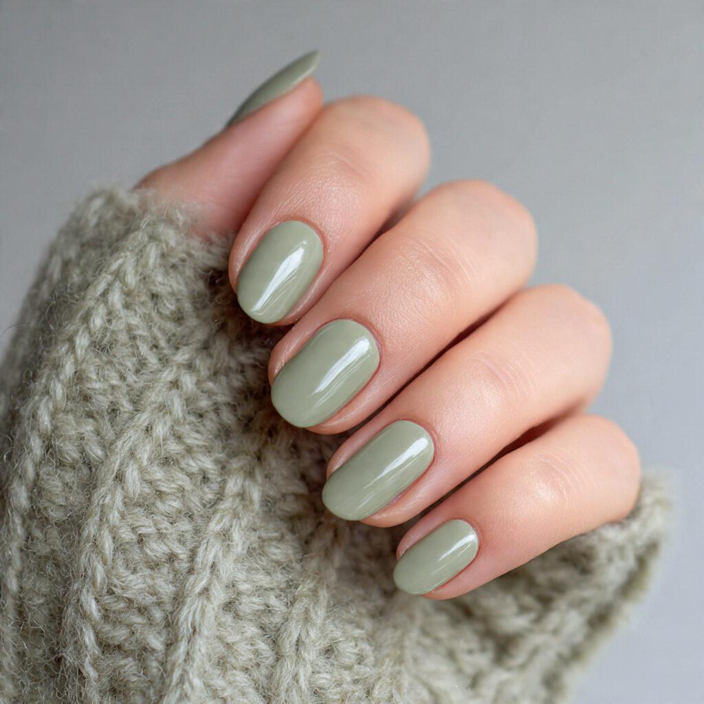 28 End of Winter Nail Ideas That Feel Cozy, Chic, and Transitional 4 nails in a muted sage green shade
