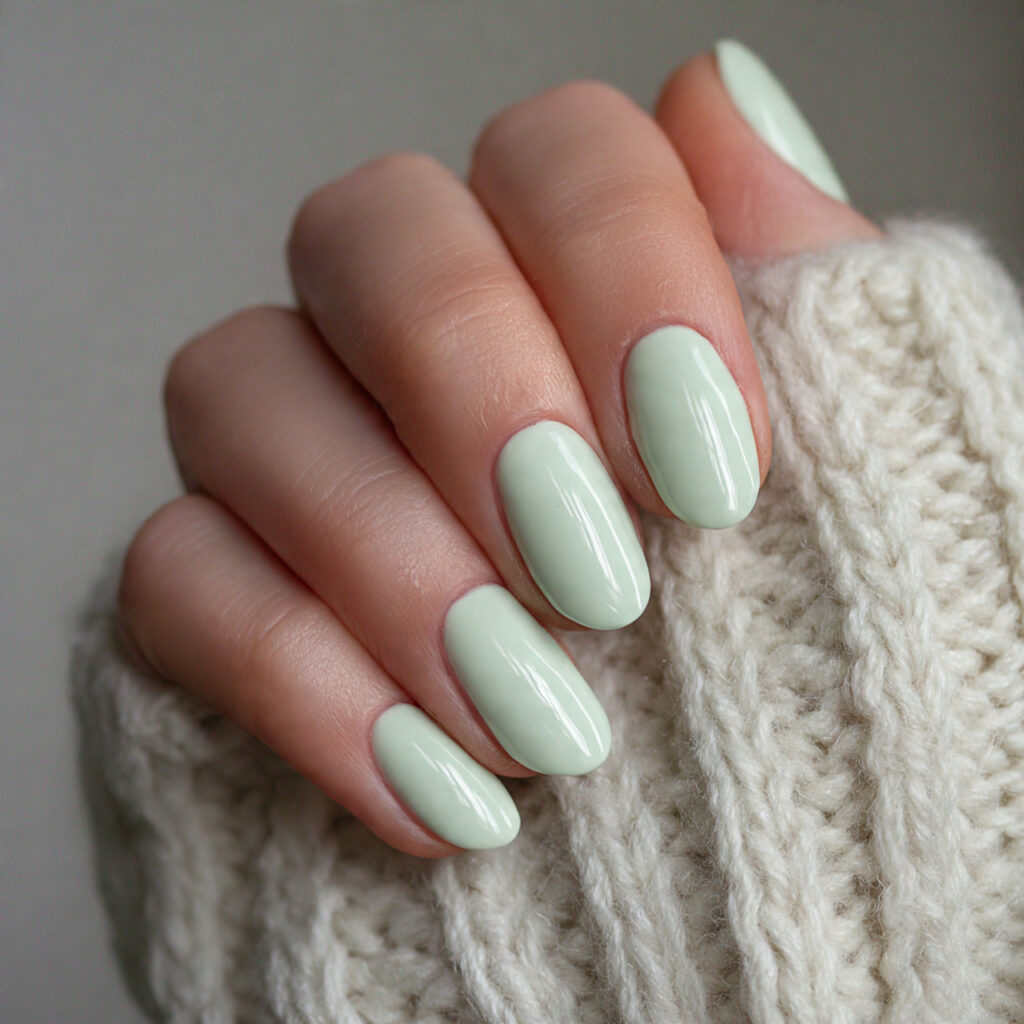 28 End of Winter Nail Ideas That Feel Cozy, Chic, and Transitional 15 nails in a soft creamy mint shade