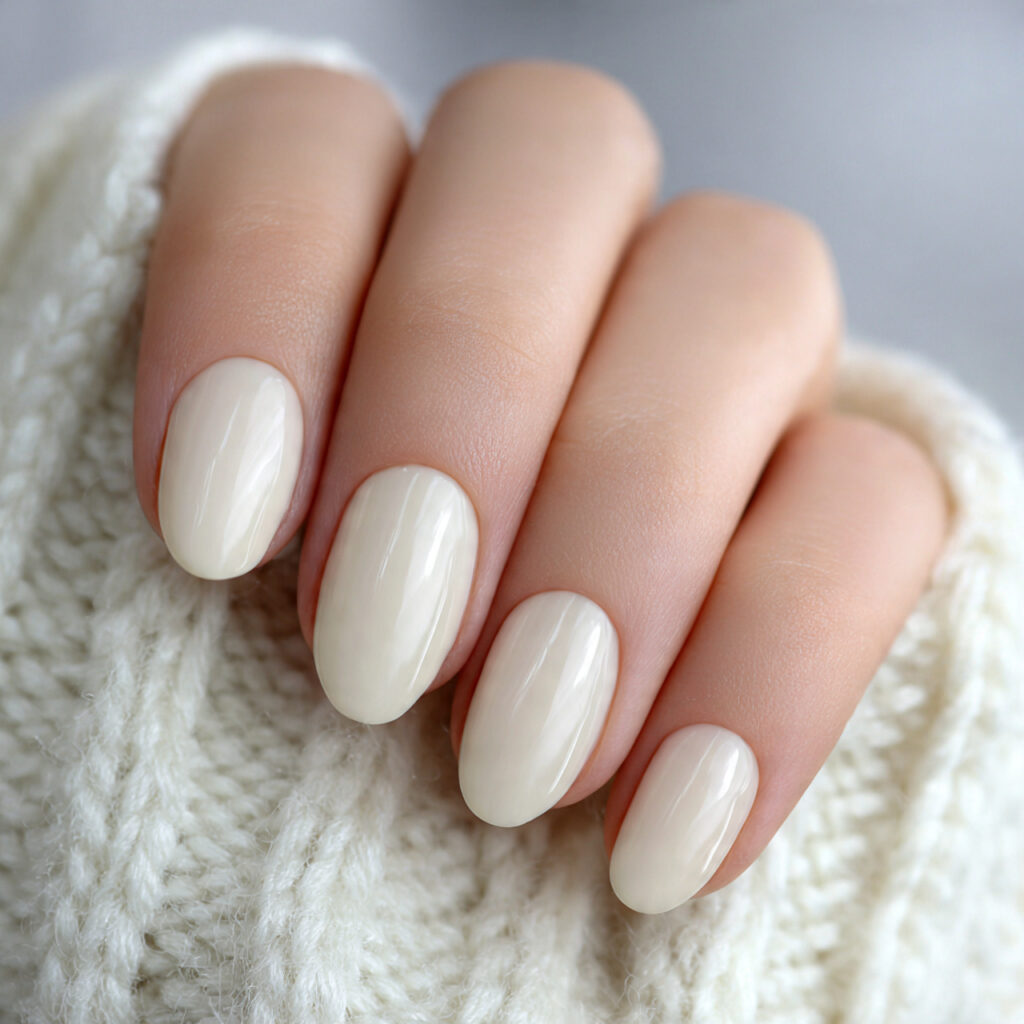 23 Natural Looking Nail Designs That Feel Soft, Clean & Timeless 6 nails in creamy ivory shade smooth glossy