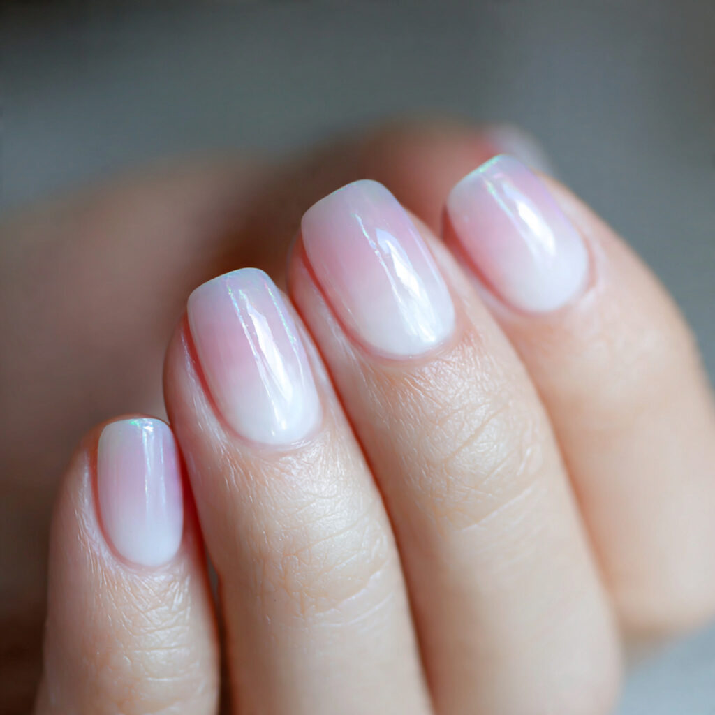 nails in milky white with soft luminous