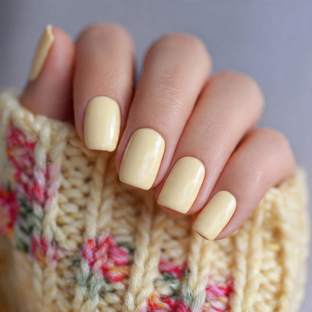 nails in pale yellow cream warm and