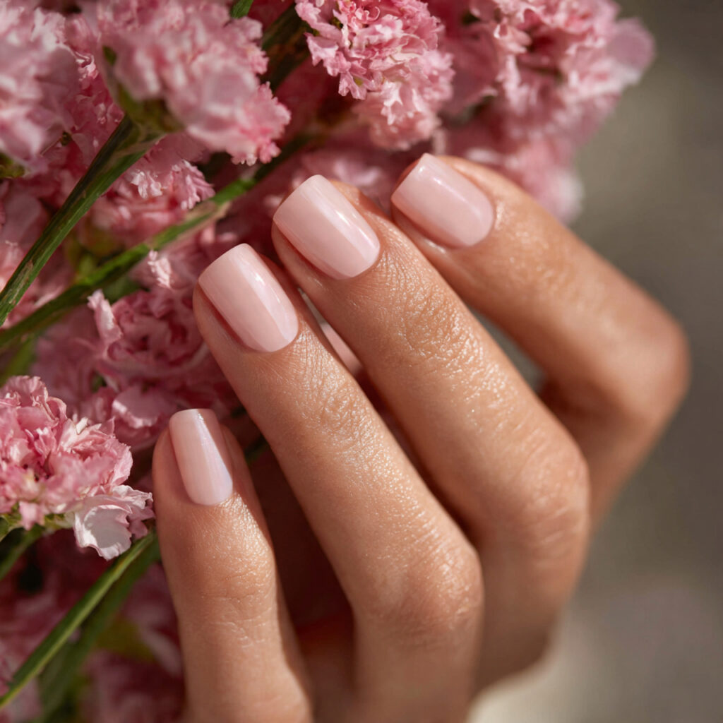 nails in soft blush accented with a