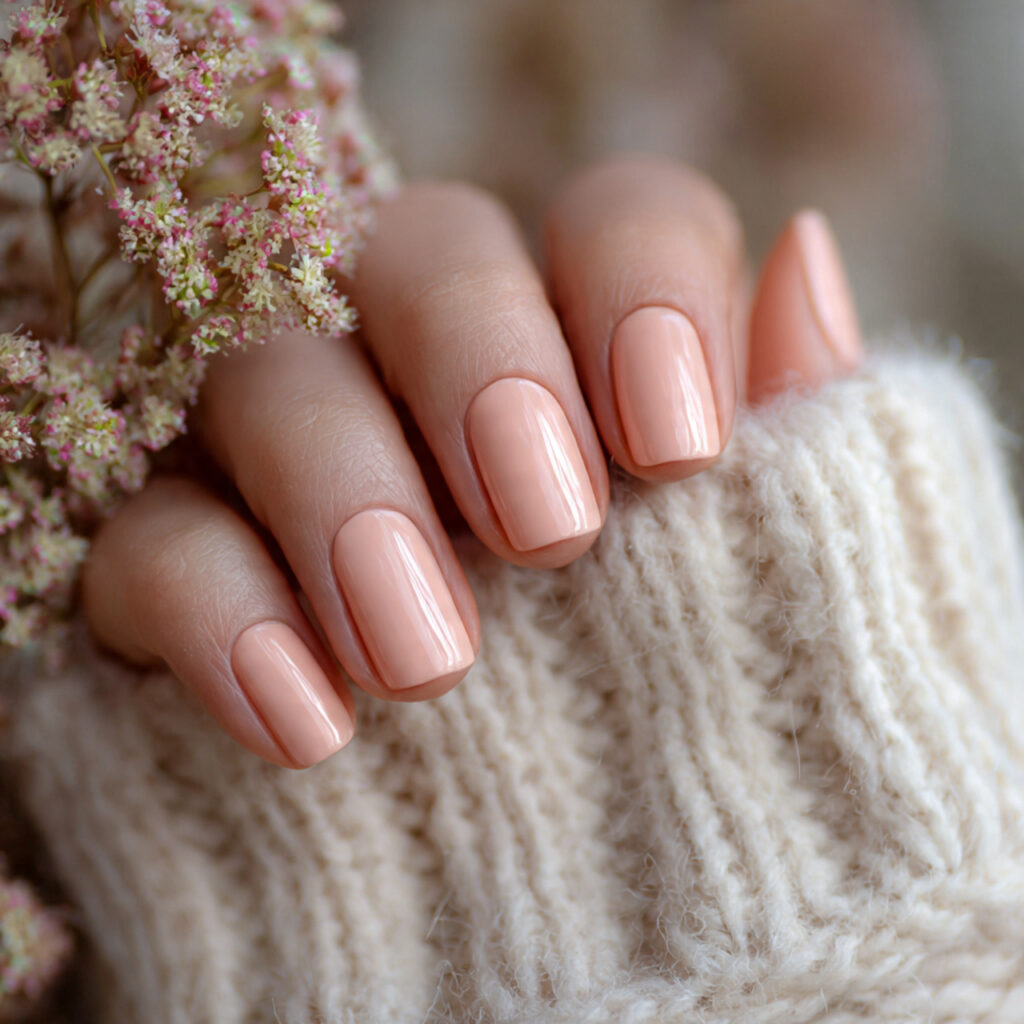 nails in soft peach cream warm and