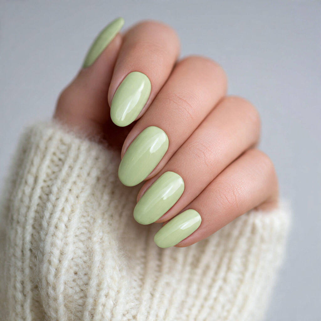 nails in soft pistachio green creamy and