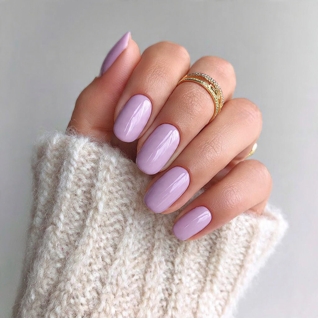 nails painted in soft lavender on all