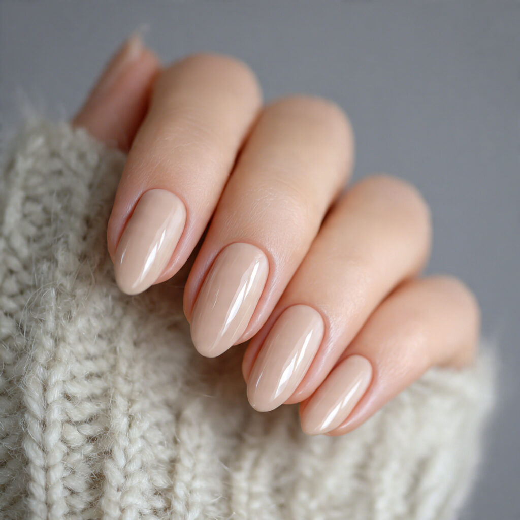 23 Natural Looking Nail Designs That Feel Soft, Clean & Timeless 4 nails painted in soft warm beige rounded 1