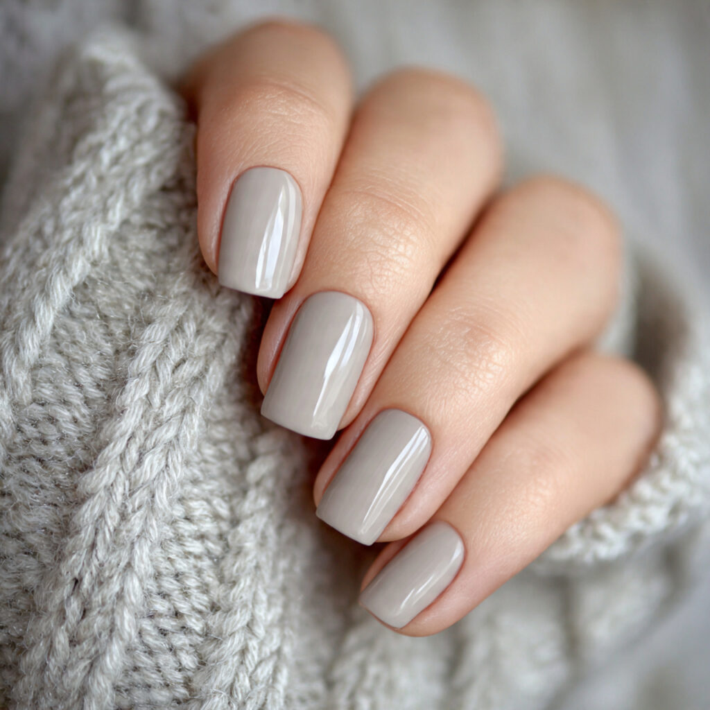 28 End of Winter Nail Ideas That Feel Cozy, Chic, and Transitional 7 nails using a balanced gray beige shade that