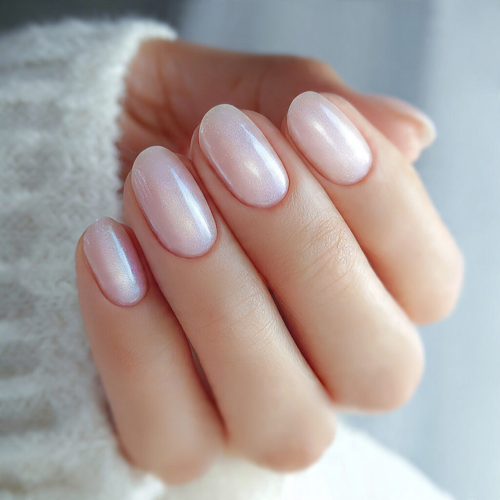 23 Natural Looking Nail Designs That Feel Soft, Clean & Timeless 19 nails with sheer base and opalescent shimmer
