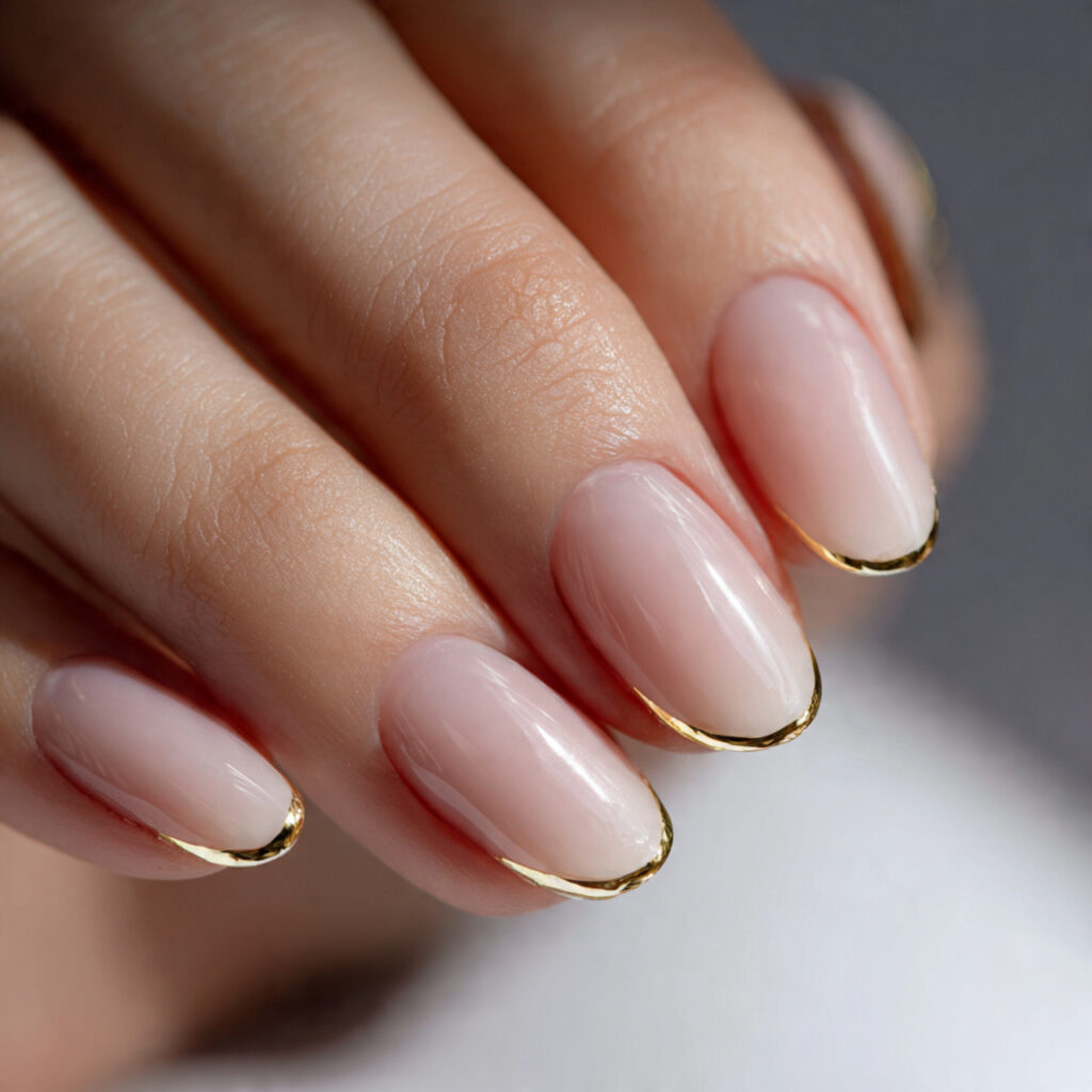 natural base nails with extremely thin gold french