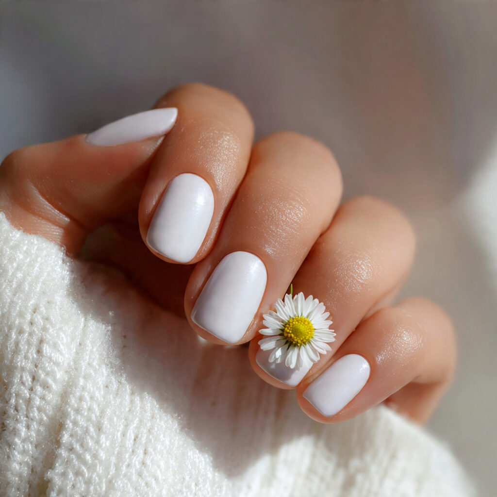 26 Easy Spring Nails Anyone Can Do at Home 3 White with Single Daisy