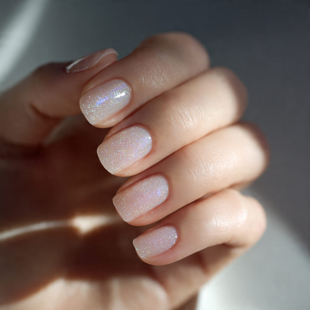 23 Natural Nail Trends 2026 That Feel Soft, Minimal, and Timeless 19 natural nails with sheer moonstone opal shimmer