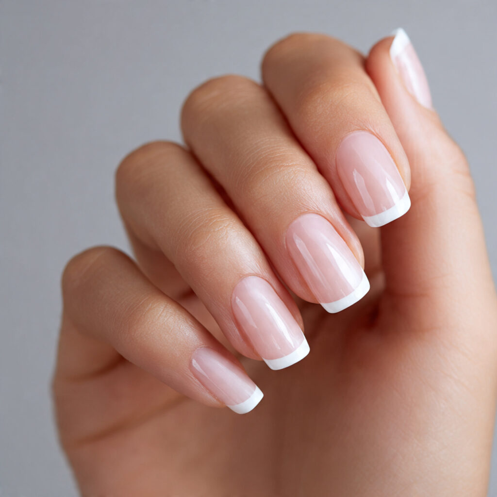 21 Simple Classy Nails 2026 That Look Clean and Elegant 3 natural or sheer base with crisp white