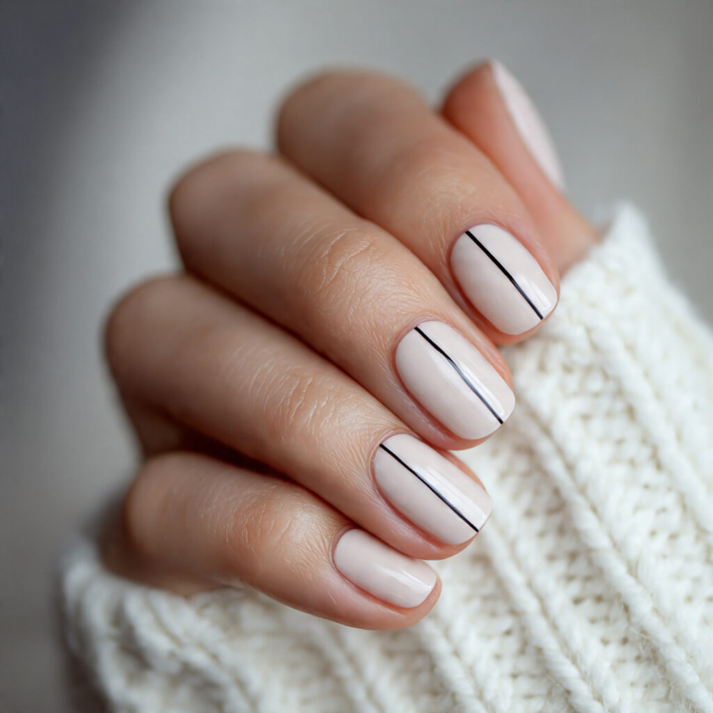 neutral base nails with one very thin black line o