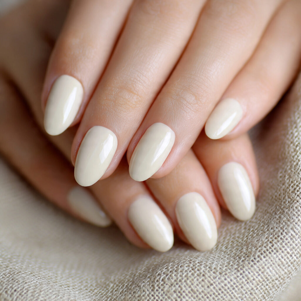 oval nails in creamy ivory polish smooth glossy fi
