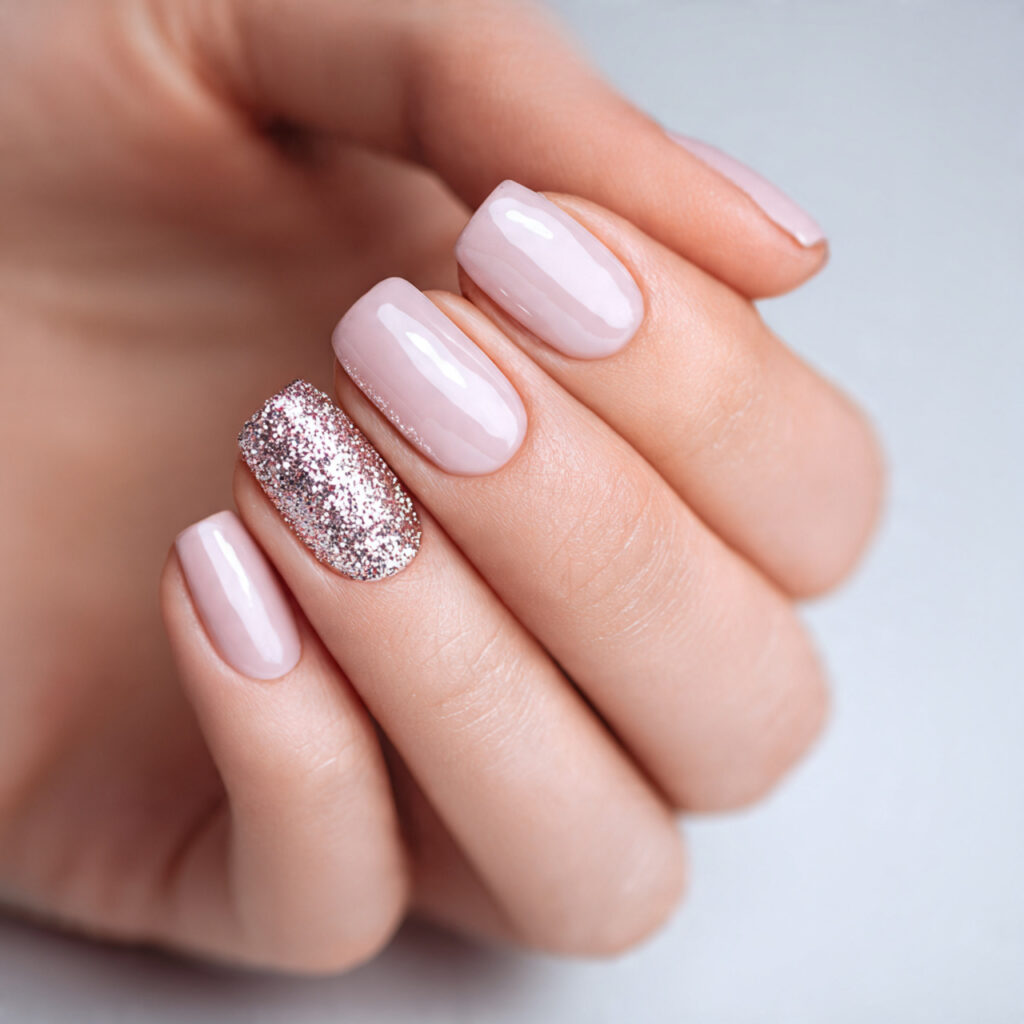paint most nails soft pink or beige