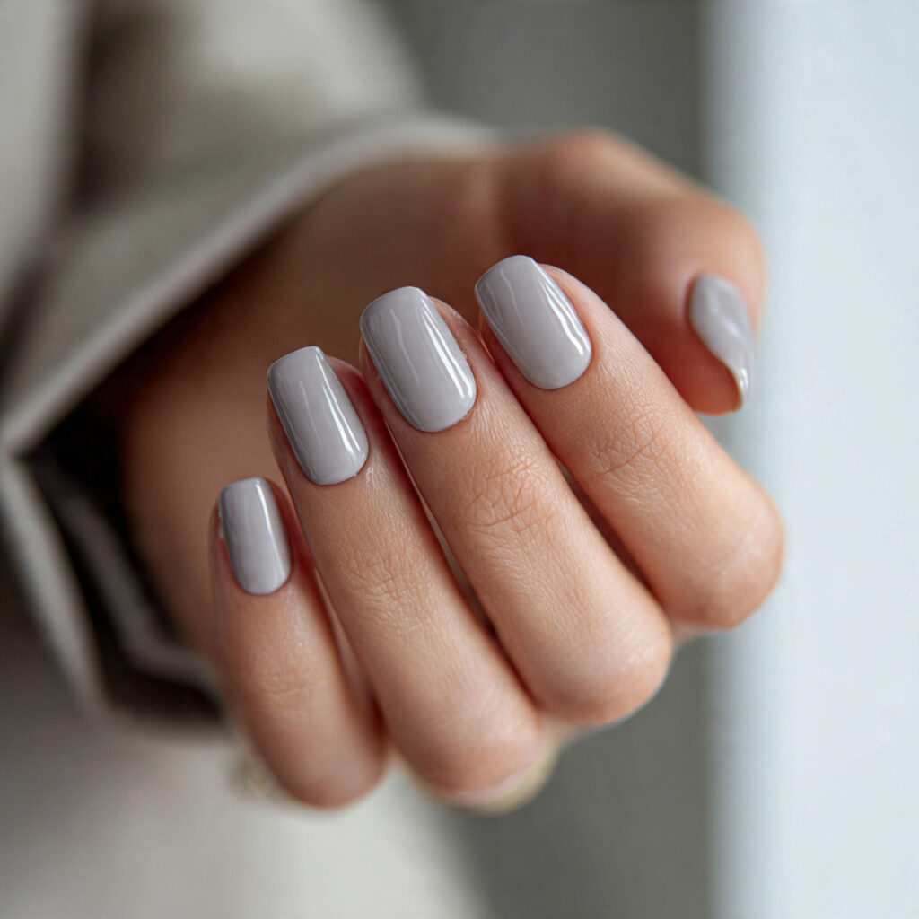 25 Office Nail Ideas That Look Professional, Clean, and Effortlessly Stylish 7 pale gray office nails with a glossy