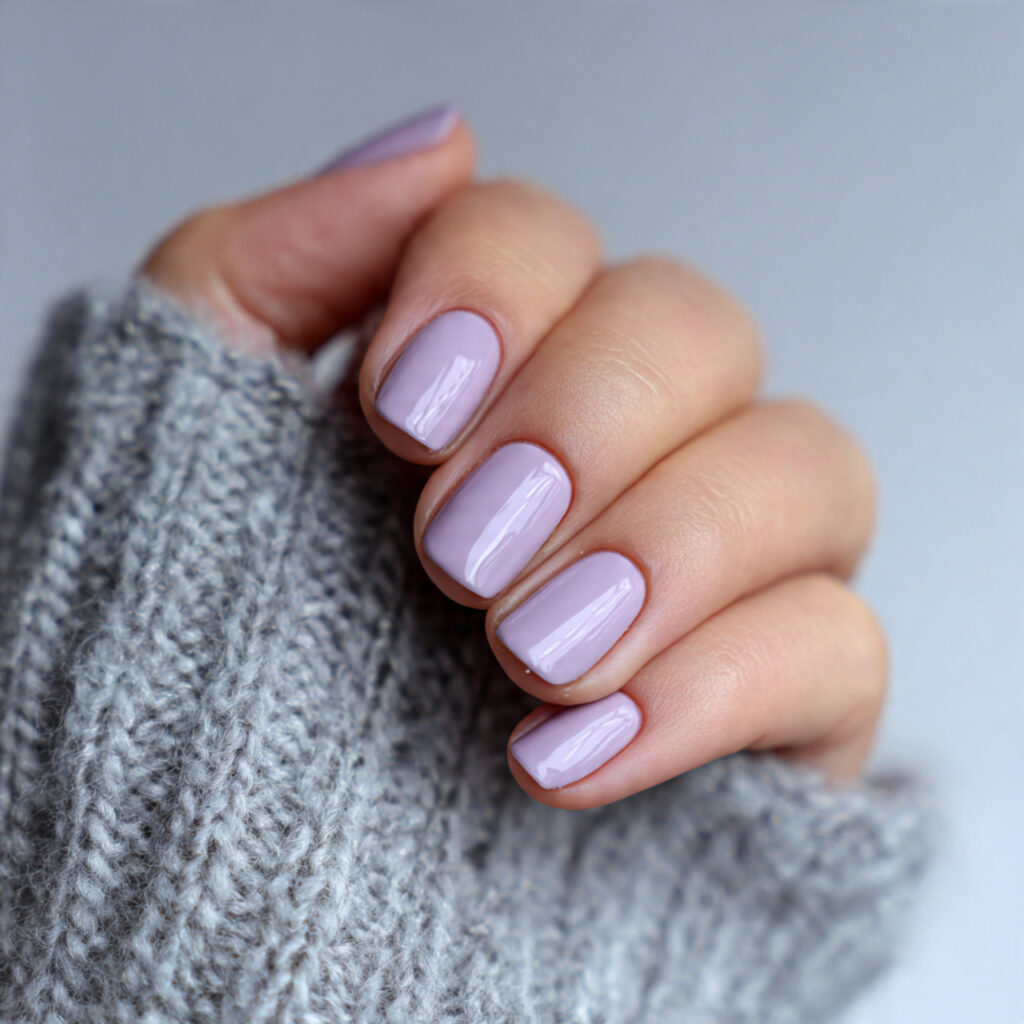 27 Everyday Short Nails That Are Clean, Minimal, and Stylish 9 pale grayish lilac nails on short length soft