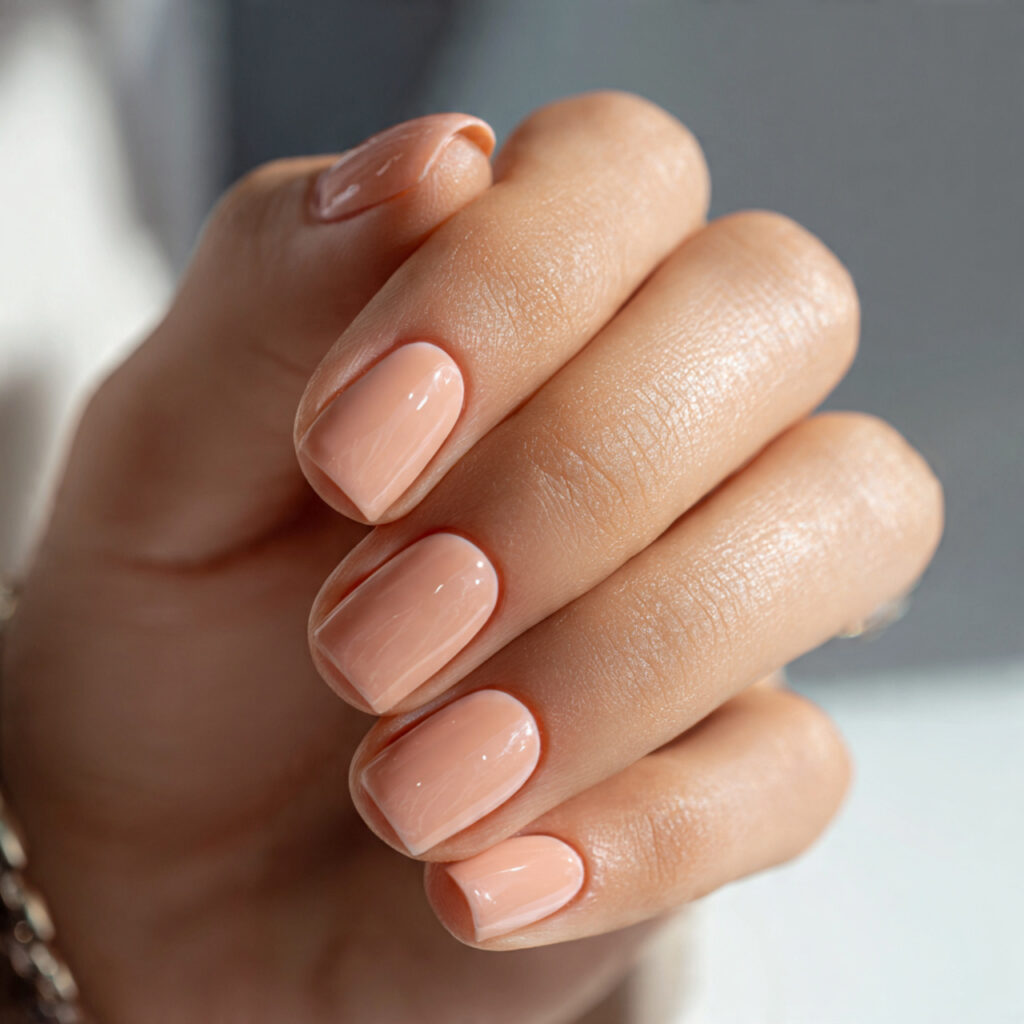 25 Office Nail Ideas That Look Professional, Clean, and Effortlessly Stylish 25 pale peach office nails soft glossy finish