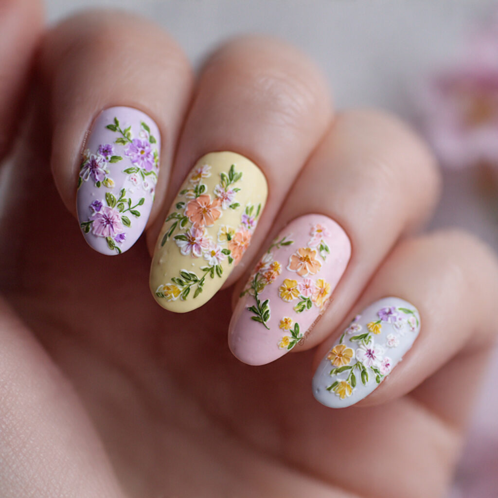 26 Easy Spring Nails Anyone Can Do at Home 20 Floral Stamping