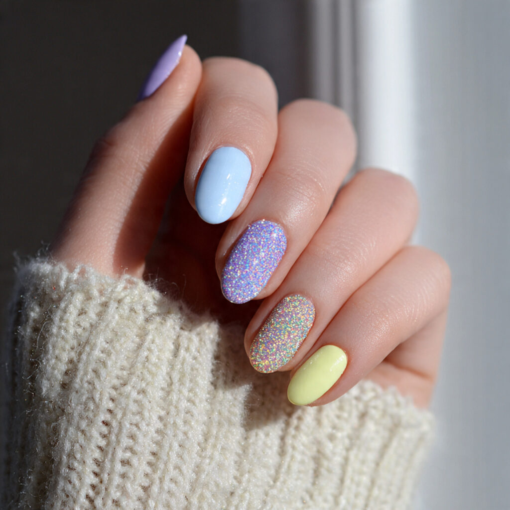 26 Easy Spring Nails Anyone Can Do at Home 16 Single Accent Glitter Nail