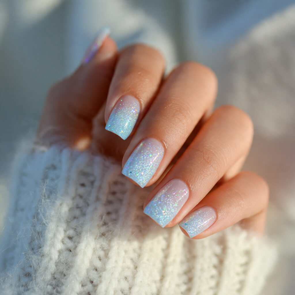 23 Soft Girl Nails That Feel Feminine, Aesthetic, and Trendy 17 powder blue short nails with subtle iridescent