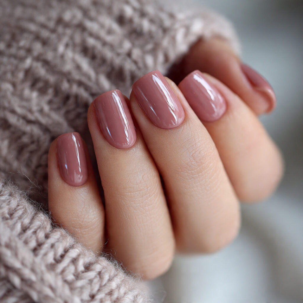 rose brown short nails glossy finish warm