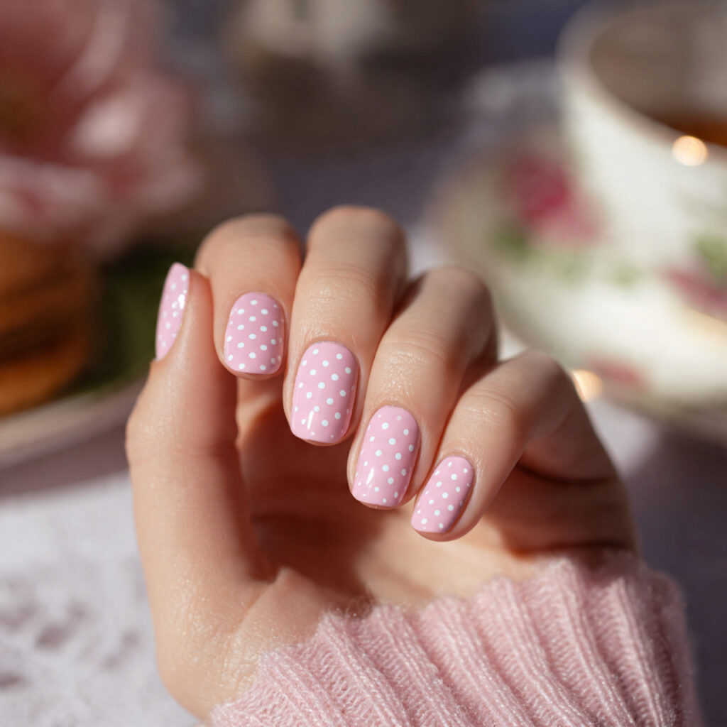 23 Soft Girl Nails That Feel Feminine, Aesthetic, and Trendy 18 rose pink short nails with tiny white