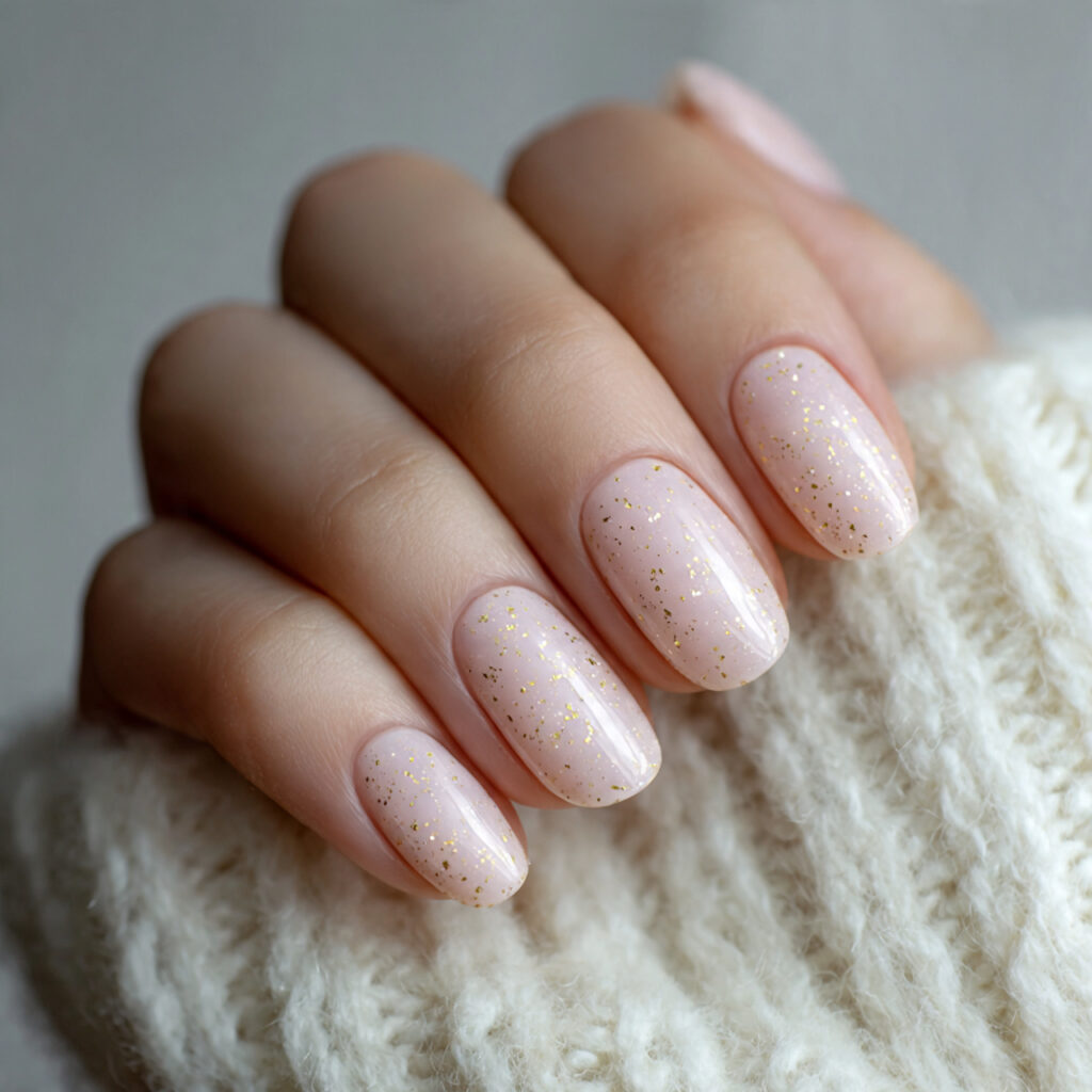 26 Easy Spring Nails Anyone Can Do at Home 13 Pale Pink with Gold Flecks