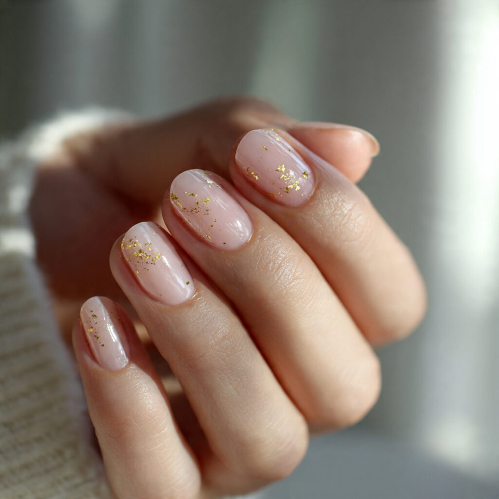sheer pale pink nails with translucent finish