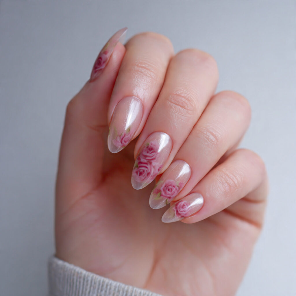 sheer rose nails with subtle translucent pink