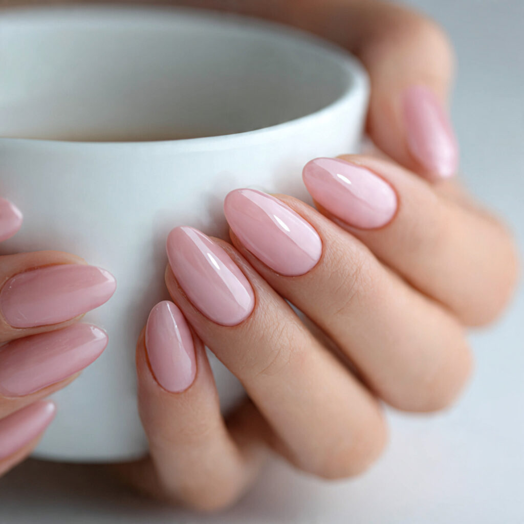 25 Busy Mom Nail Ideas That Look Put-Together Without Extra Effort 23 short almond shaped nails with sheer pink polish a