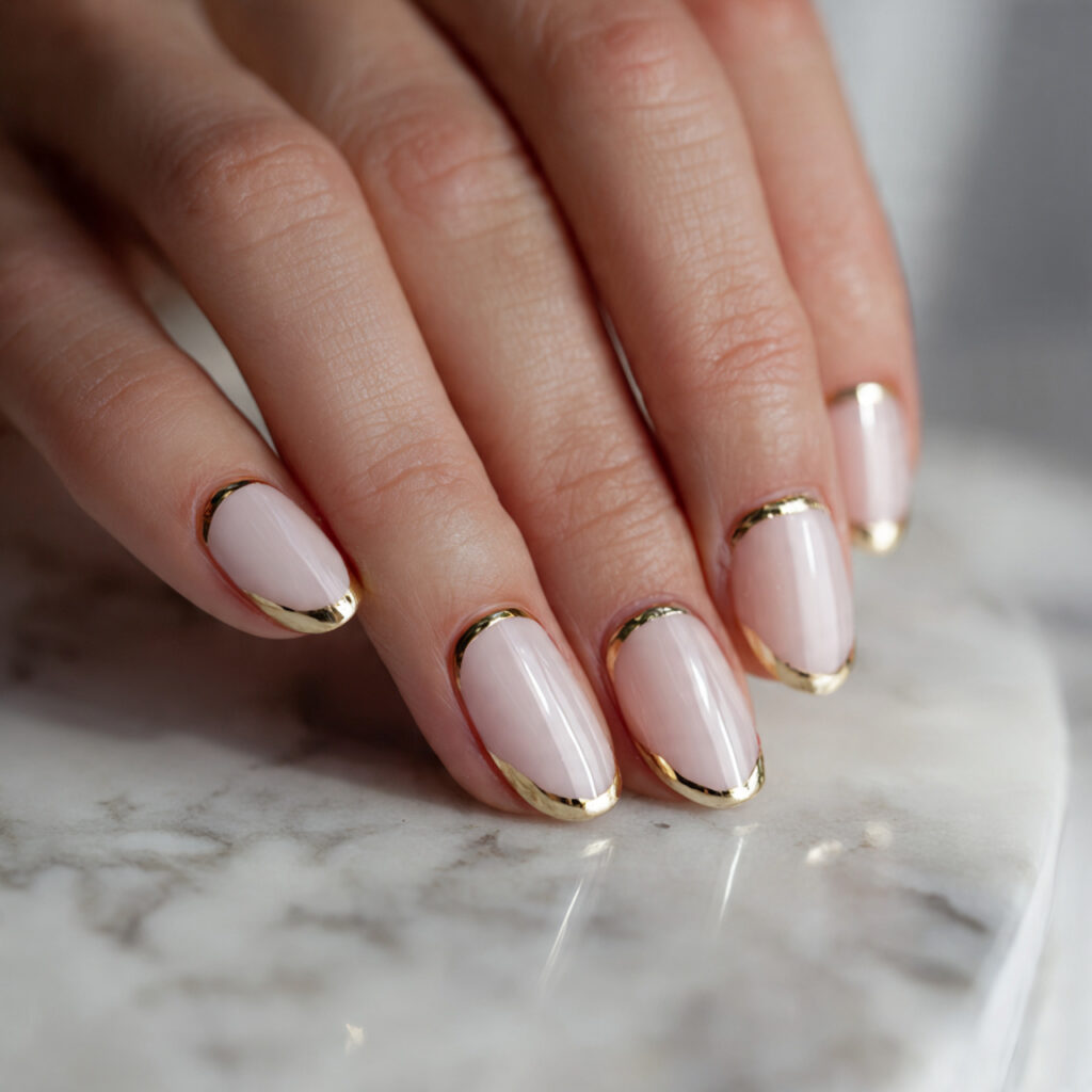 short oval nails with sheer base and ultra thin me