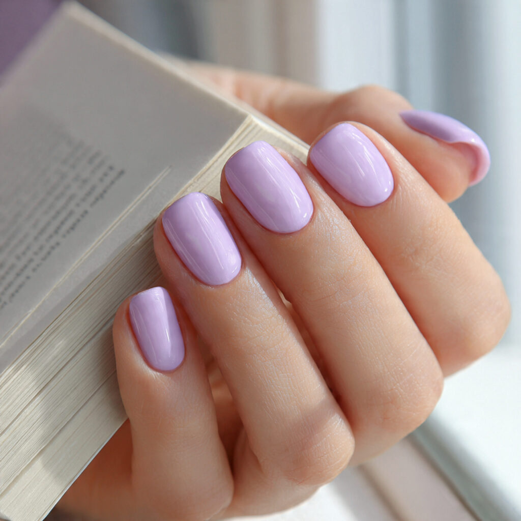 25 Busy Mom Nail Ideas That Look Put-Together Without Extra Effort 13 short rounded nails painted gentle lavender glossy