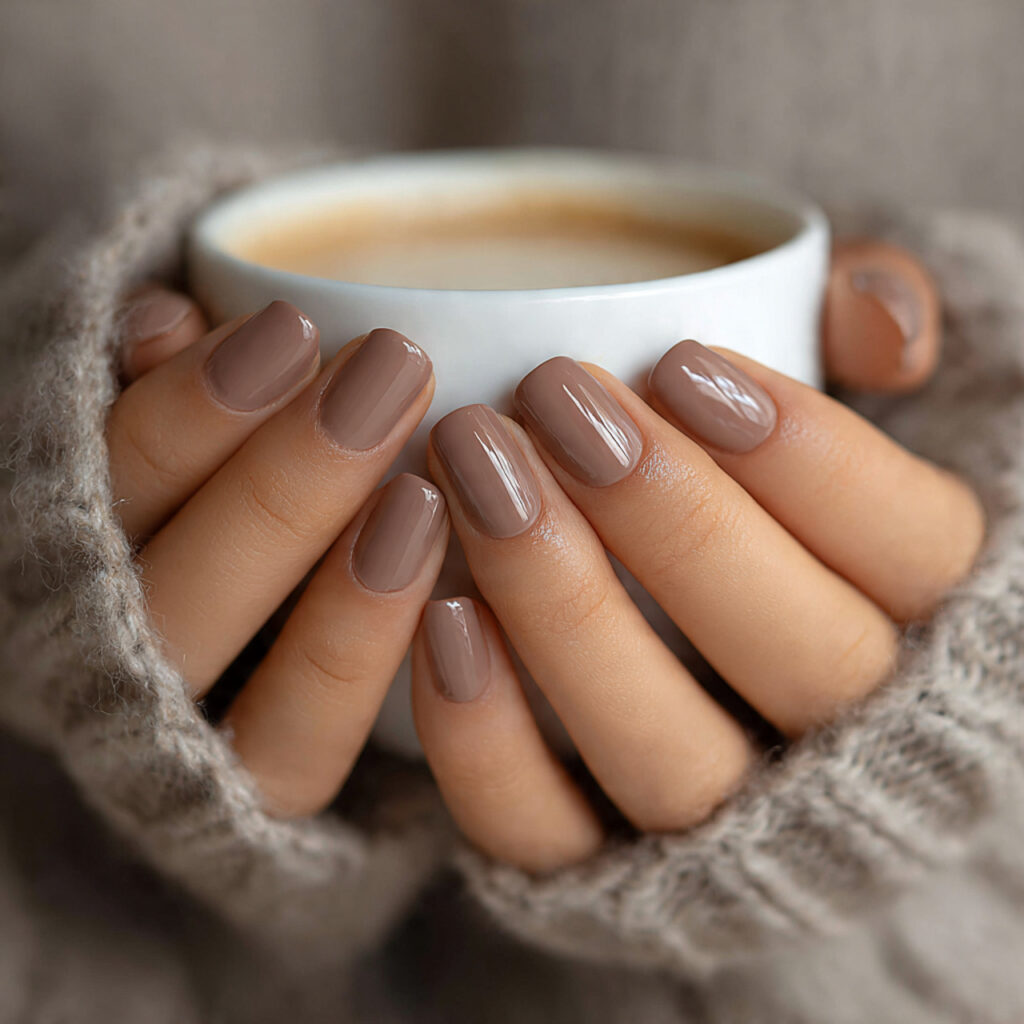 25 Busy Mom Nail Ideas That Look Put-Together Without Extra Effort 16 short rounded nails painted light mocha brown glos