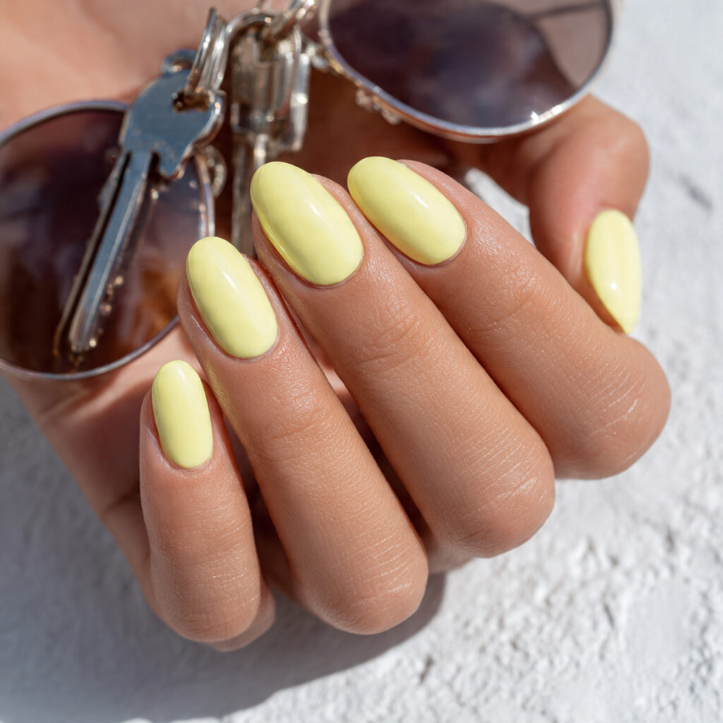 25 Busy Mom Nail Ideas That Look Put-Together Without Extra Effort 20 short rounded nails painted soft buttery yellow gl